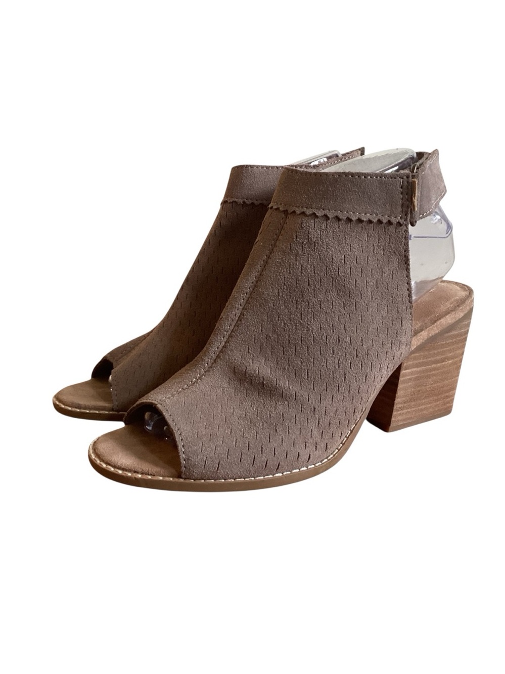 TOMS Grenada Taupe Suede Open-Toe Block Heel Sandal Size 8